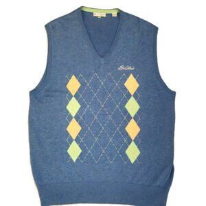 Peter Millar Silk Blend Blue Argyle Sweater Vest